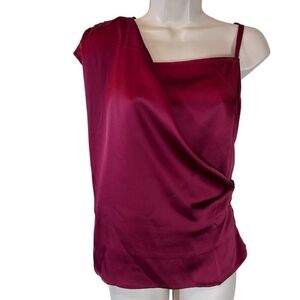 New! Making The Cut Burgundy Drape One Shoulder Asymmetric Women's Blouse 4X